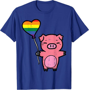 Gay Pride Pig Heart Rainbow Flag Lgbtq Ally Women Girls Kids T-Shirt - T-Shirt | Royal