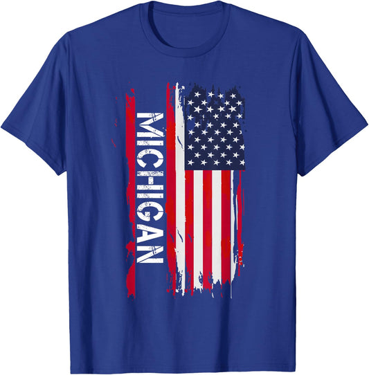 Michigan USA Flag Michigan , Women's Adults, Black, Short Sleeve, , Classic Fit, Polyester 100%, Modern, Letter Print, T Back, Small T-Shirt - T-Shirt | Royal