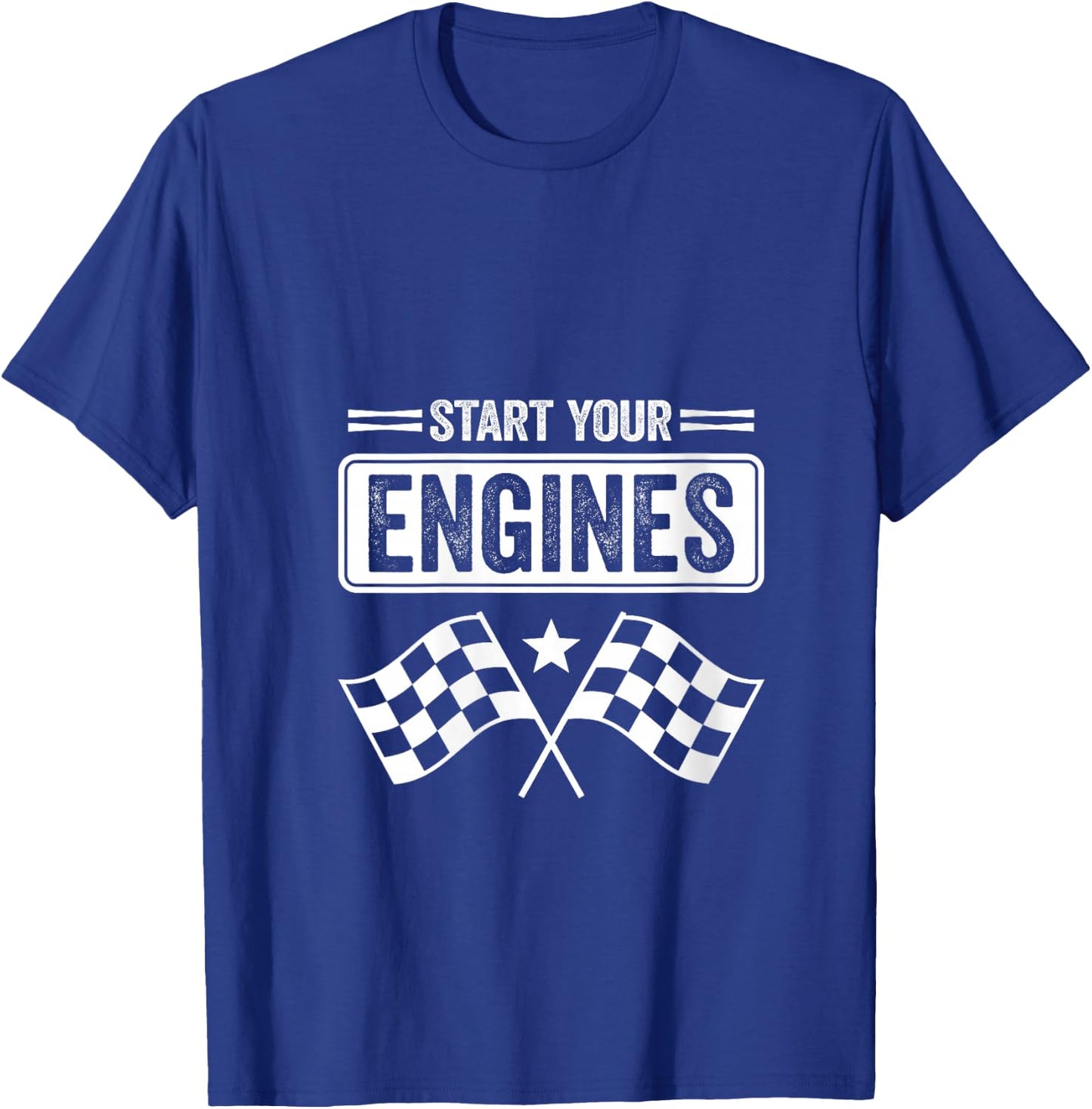 Women's Start Your Engines Vintage Checkered Flag Race Car V-Neck T-Shirt - T-Shirt | Royal