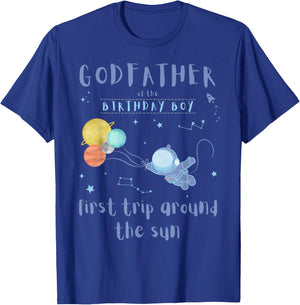 Godfather 1st Birthday First Trip Around The Sun Space Bday T-Shirt - T-Shirt | Royal