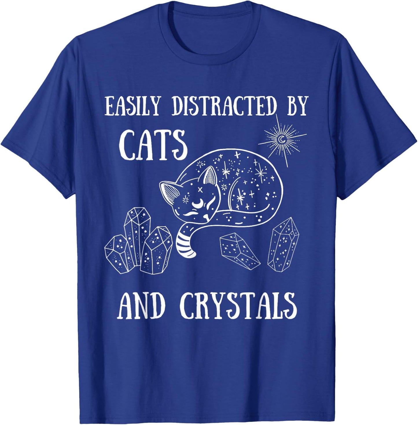 Easily Distracted by Cats Crystals Boho Spiritual Wiccan T-Shirt - T-Shirt | Royal