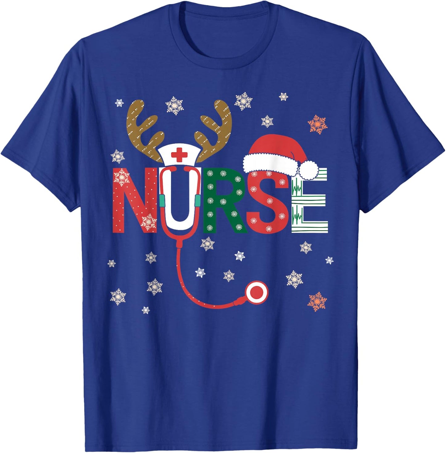 Nurse Christmas Stethoscope Nurses Xmas T-Shirt - T-Shirt | Royal