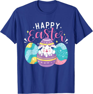 Happy Easter - Colorful Egg Hunting Eggs Christian T-Shirt - T-Shirt | Royal