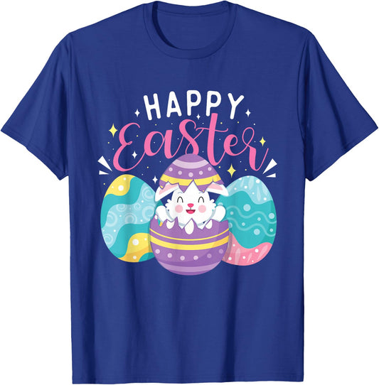 Happy Easter - Colorful Egg Hunting Eggs Christian T-Shirt - T-Shirt | Royal