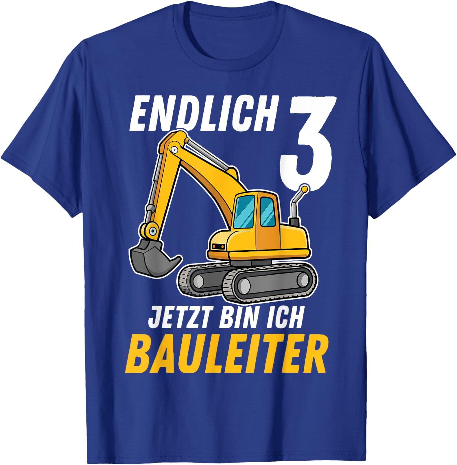 Children's 3rd Birthday Boy Decoration Digger Birthday 3 Years , black T-Shirt - T-Shirt | Royal