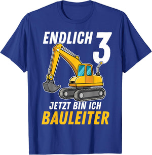 Children's 3rd Birthday Boy Decoration Digger Birthday 3 Years , black T-Shirt - T-Shirt | Royal