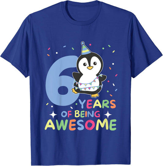 Penguin For The 6th Birthday For Children Six Years Old T-Shirt - T-Shirt | Royal