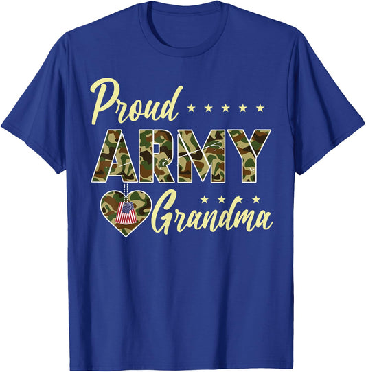 Proud Army Grandma Camouflage Soldier Family Love Military T-Shirt - T-Shirt | Royal