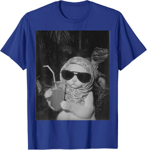 Chill And Cool Cat Drinking Fruit Selfie With Dinosaur T-Rex Women Kids T-Shirt - T-Shirt | Royal