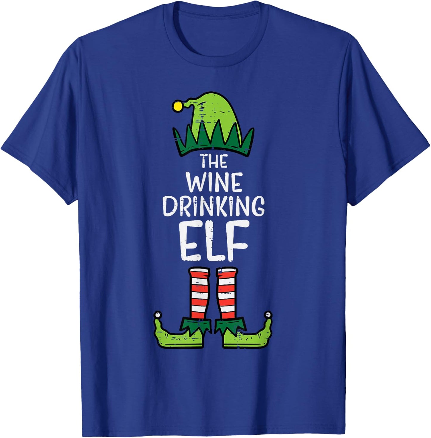 Wine Drinking Elf Xmas Christmas For Family Mom T-Shirt - T-Shirt | Royal