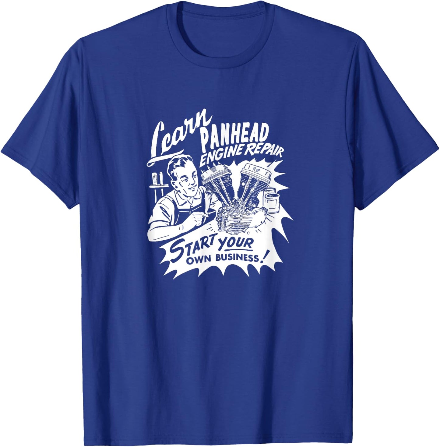 Retro Learn Panhead Engine Repair Vintage HD VTwin Biker T-Shirt - T-Shirt | Royal