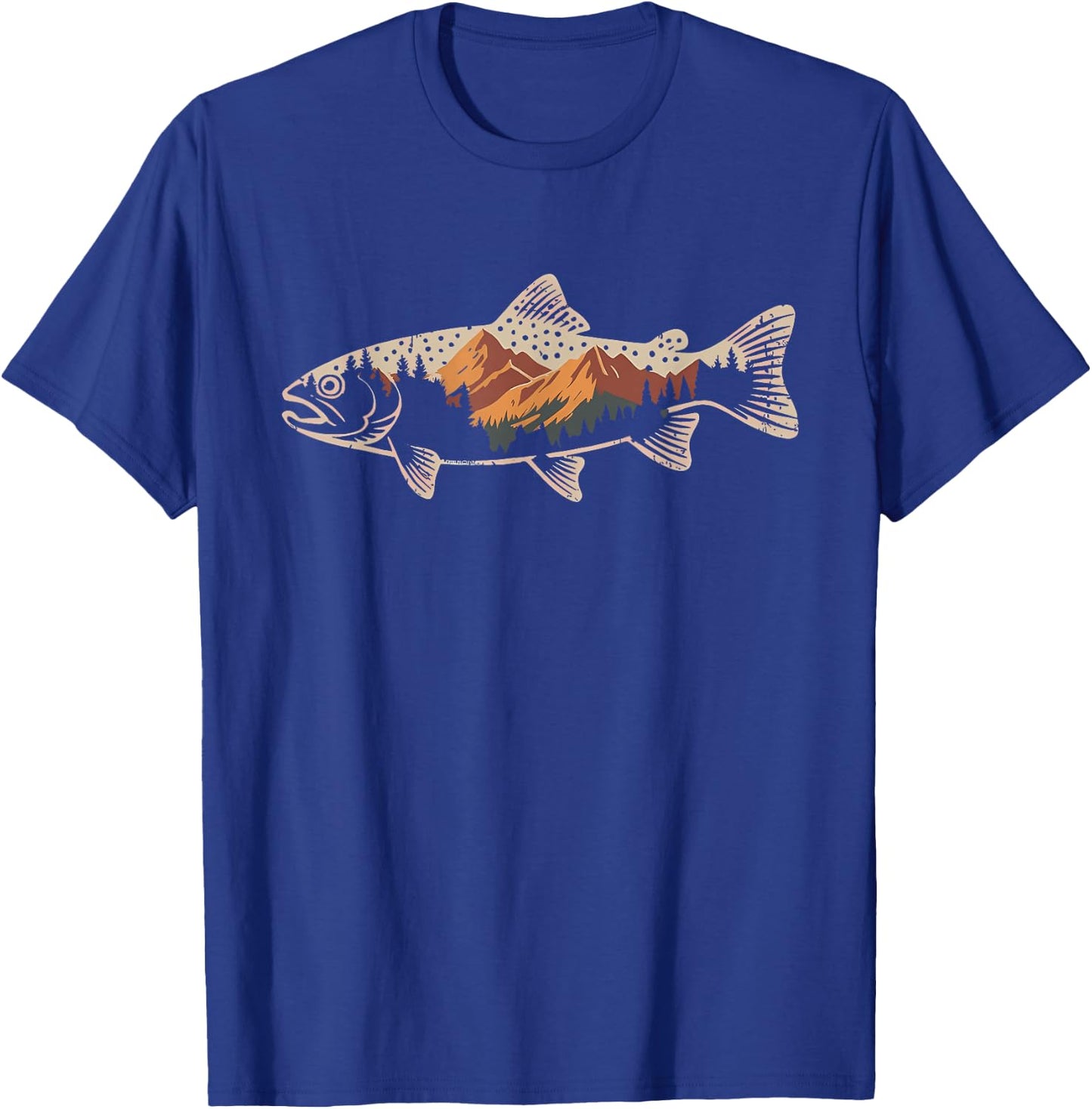 Fishing Bass Fish Mountain Star Fisherman Art Men Women Kids T-Shirt - T-Shirt | Royal