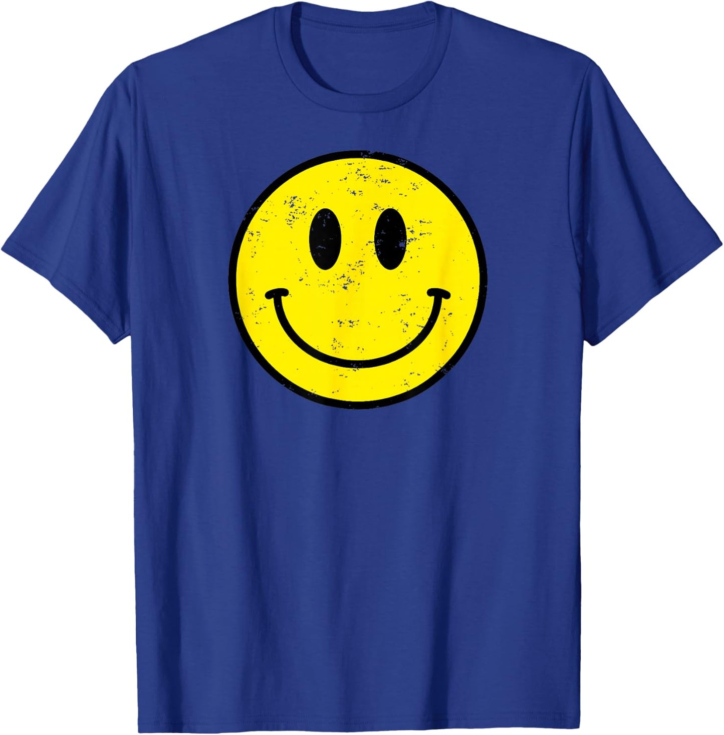 Retro 70s 80s Happy Face Yellow Smile Face Funny Vintage , black T-Shirt - T-Shirt | Royal