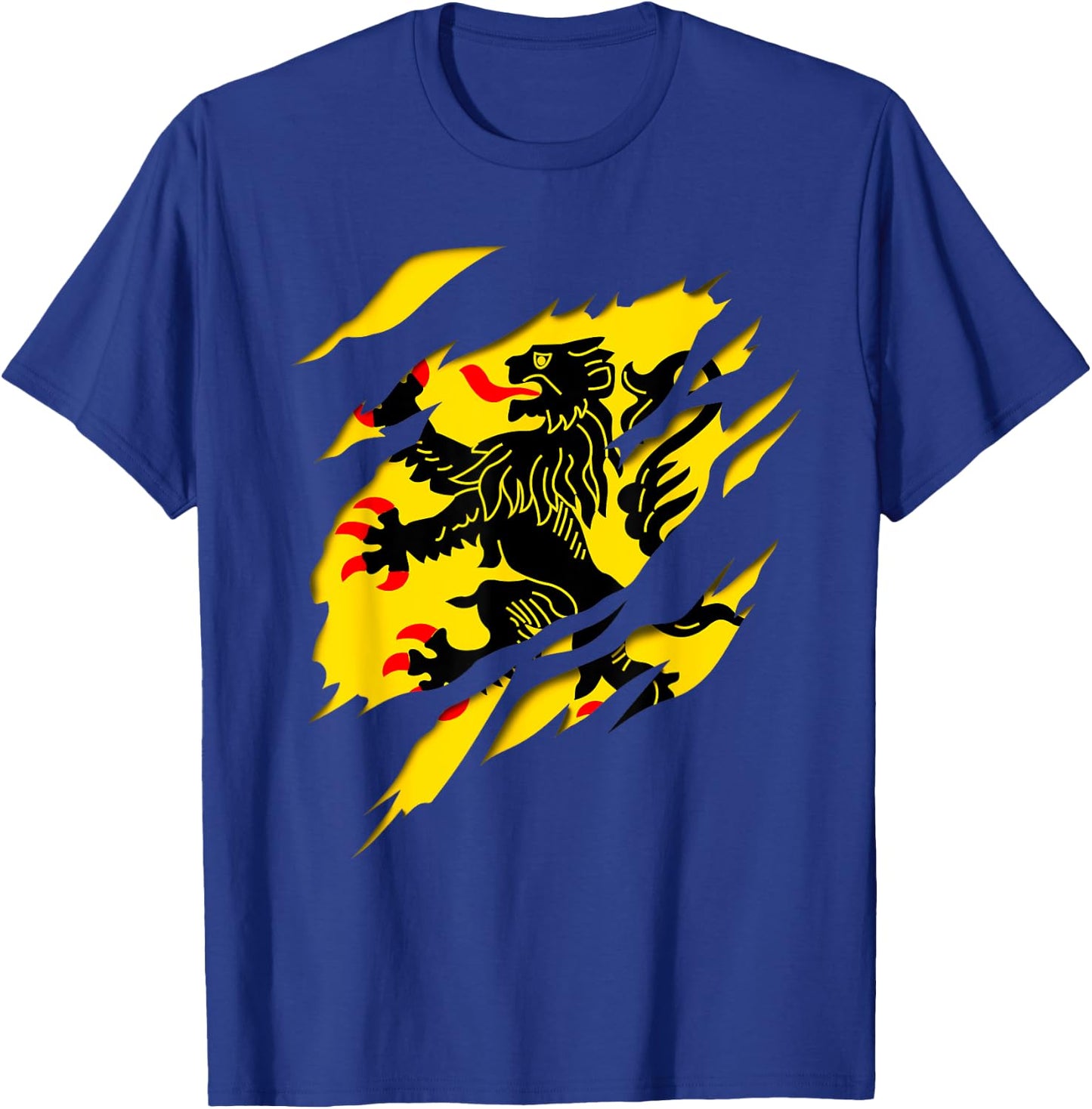 Flag Nord Pas de Calais Crest Ripped 3D Effect France , Black, S T-Shirt - T-Shirt | Royal