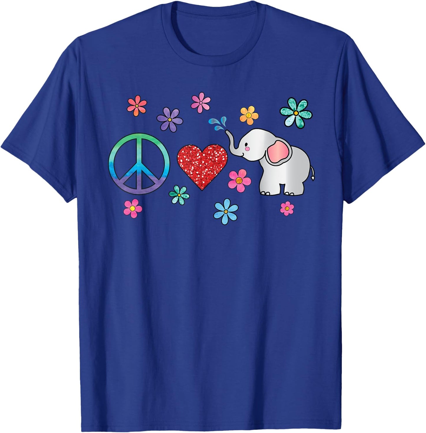 Elephant Peace Love Hippie Rainbow Boho Elephants T-Shirt - T-Shirt | Royal