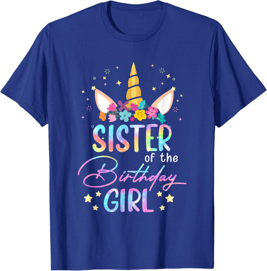 Unicorn Sister Of The Birthday Girl Unicorn Flower Birthday T-Shirt - T-Shirt | Royal