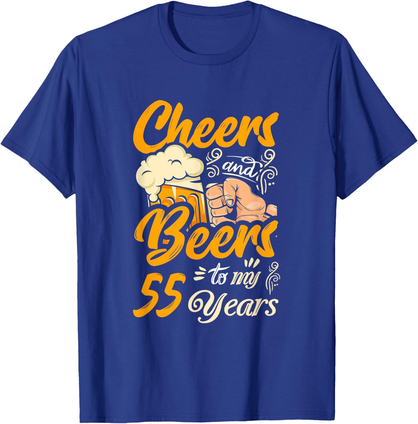 Cheers And Beers To My 55 Years Funny Birthday Party Retro T-Shirt - T-Shirt | Royal