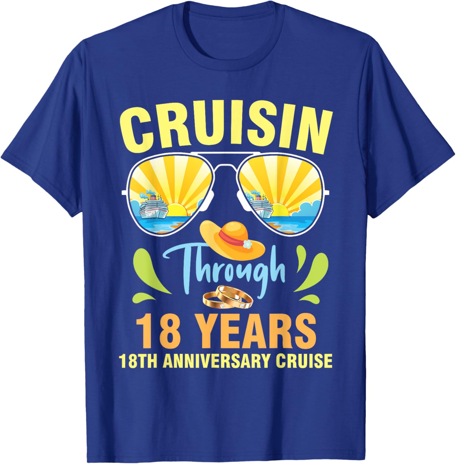 Cruising Through 18 Years Marriage 18th Anniversary Cruise T-Shirt - T-Shirt | Royal
