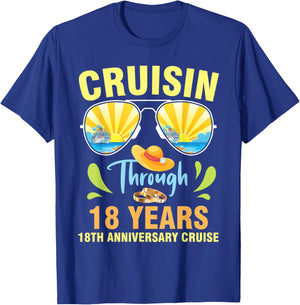 Cruising Through 18 Years Marriage 18th Anniversary Cruise T-Shirt - T-Shirt | Royal