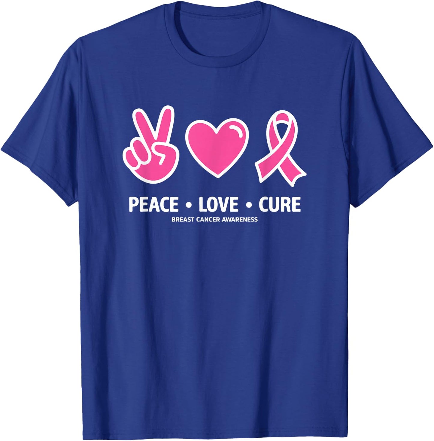 Peace Love Cure Pink Ribbon Family Breast Cancer Awareness T-Shirt - T-Shirt | Royal