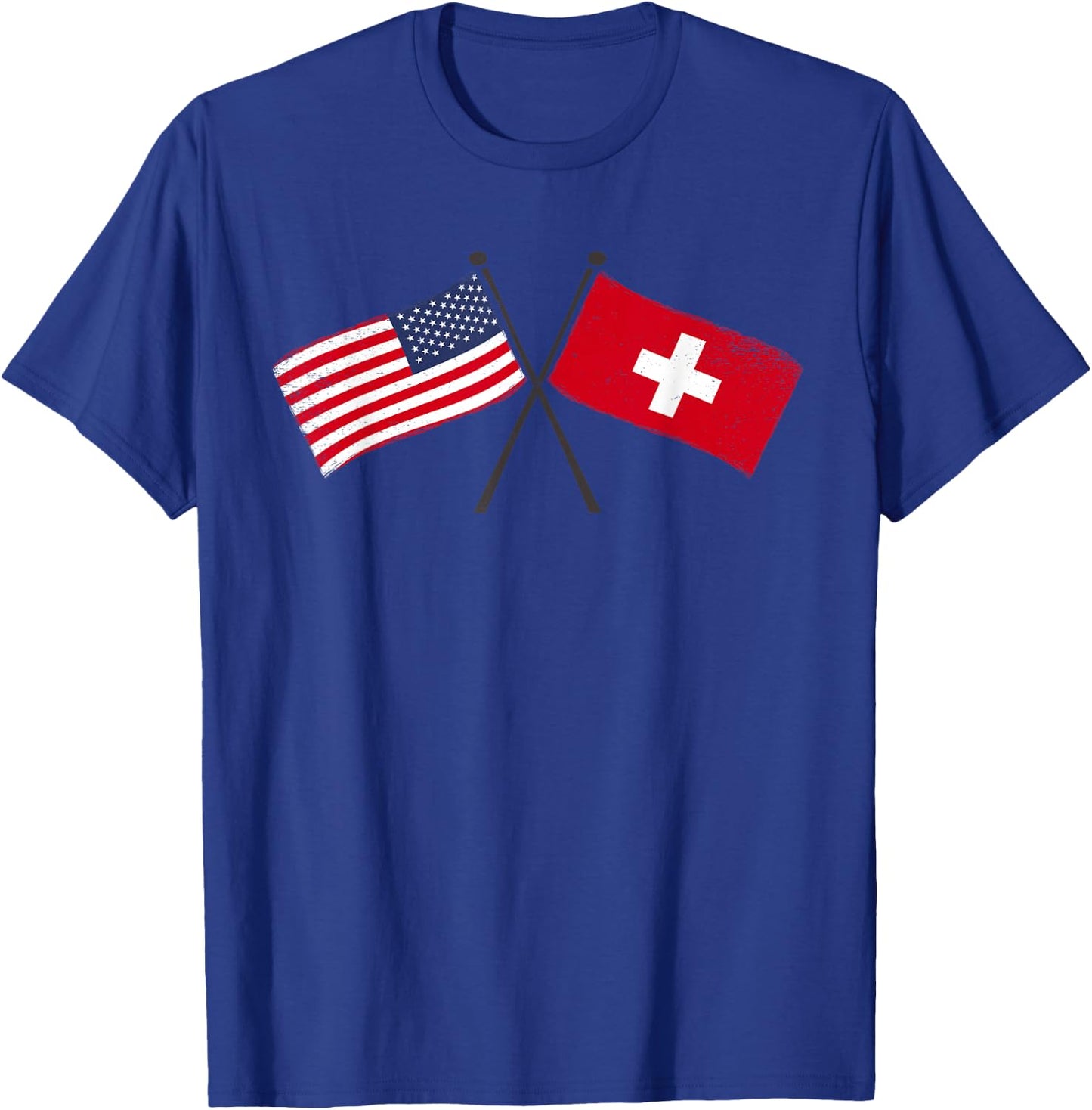 USA Switzerland Crossed Flags American Swiss Friendship T-Shirt - T-Shirt | Royal
