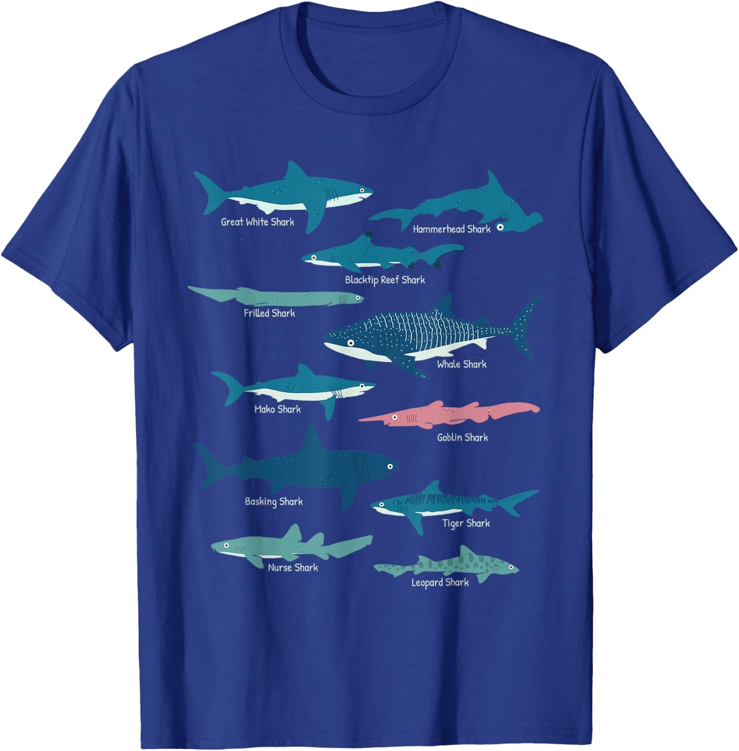 Types Of Sharks Educational Collection Marine Biologists T-Shirt - T-Shirt | Royal