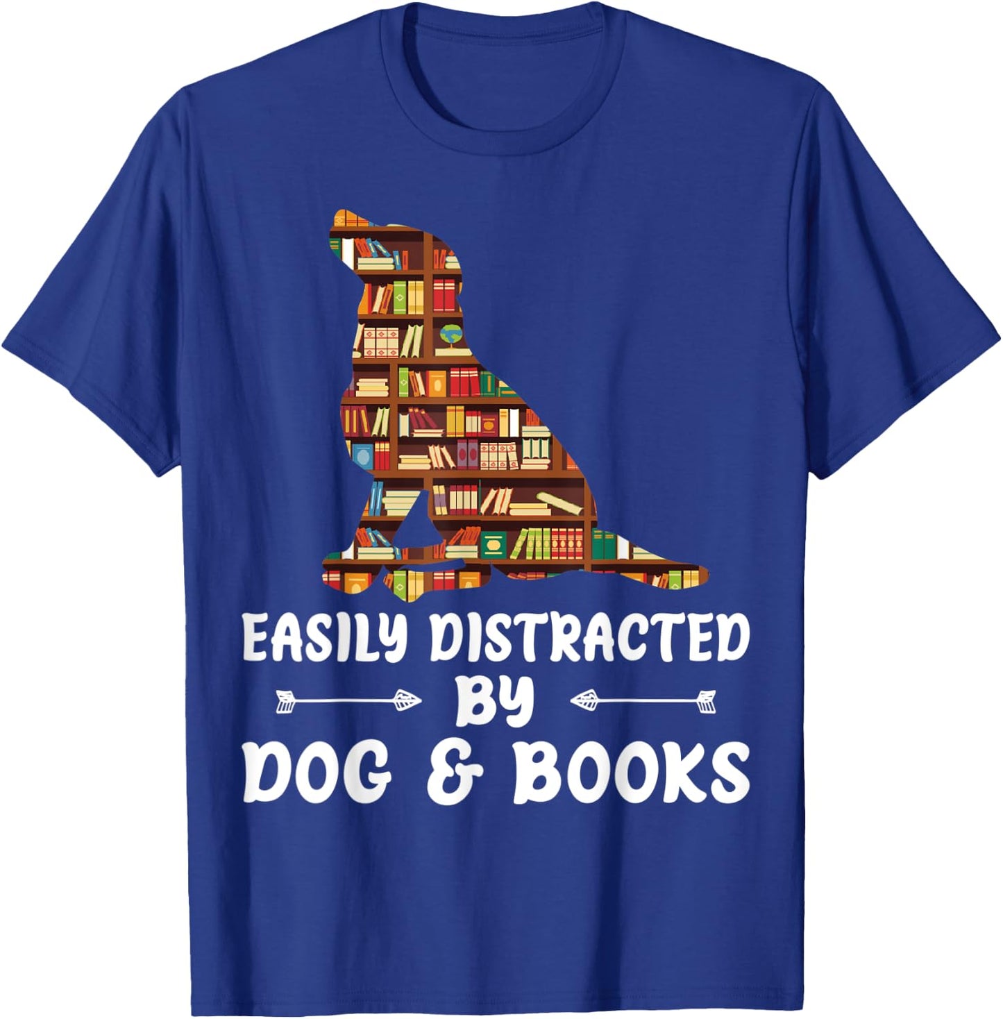 Easily Distracted By Dog And Books Reading Lover Boys Girls T-Shirt - T-Shirt | Royal