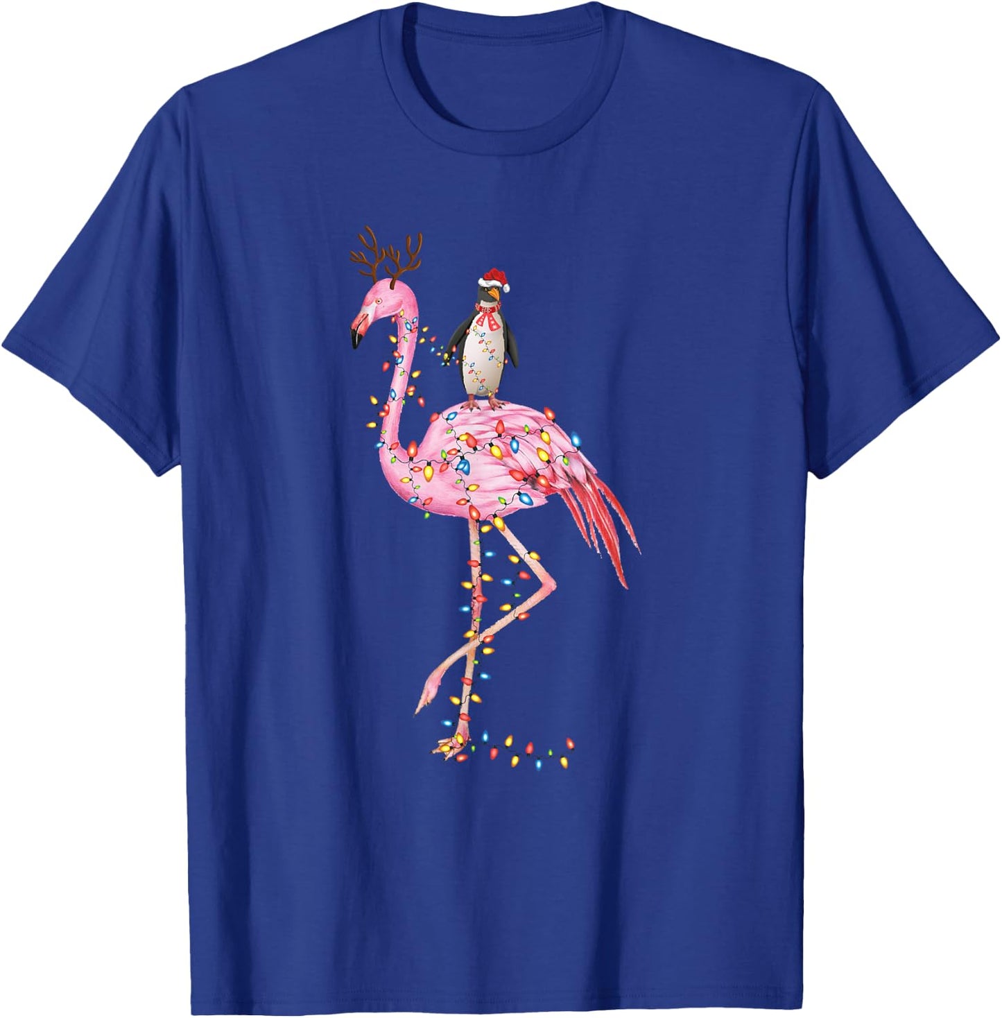 Holiday Xmas Lighting Penguin Riding Flamingo Christmas T-Shirt - T-Shirt | Royal