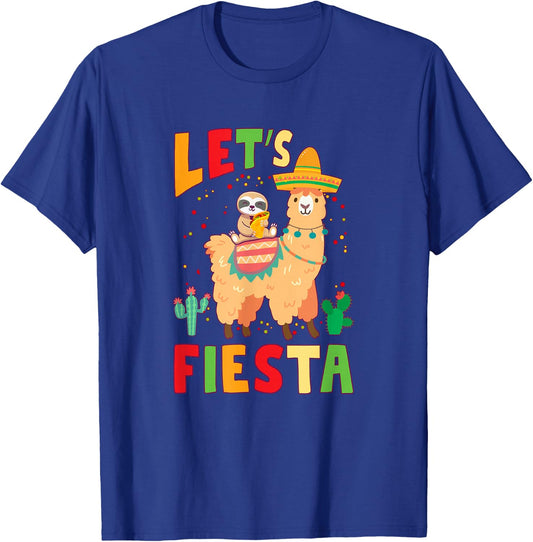 Sloth And Llama Let's Fiesta Cinco De Mayo Mexican Party T-Shirt - T-Shirt | Royal