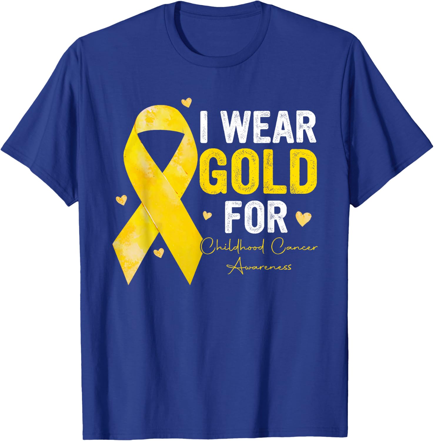 I Wear Gold for Childhood Cancer Awareness Gold Ribbon T-Shirt - T-Shirt | Royal