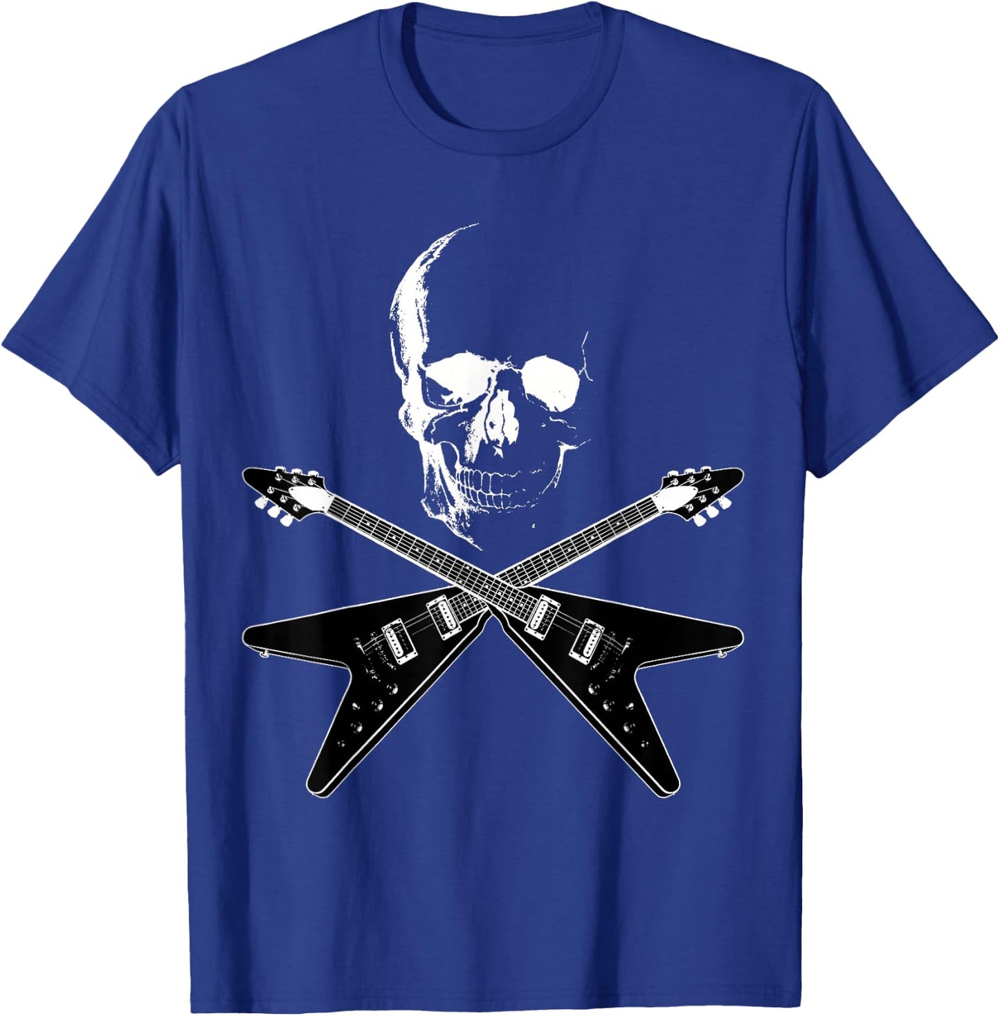 Flying V Guitar Hard Rock Heavy Metal Music Skull Outfit T-Shirt - T-Shirt | Royal