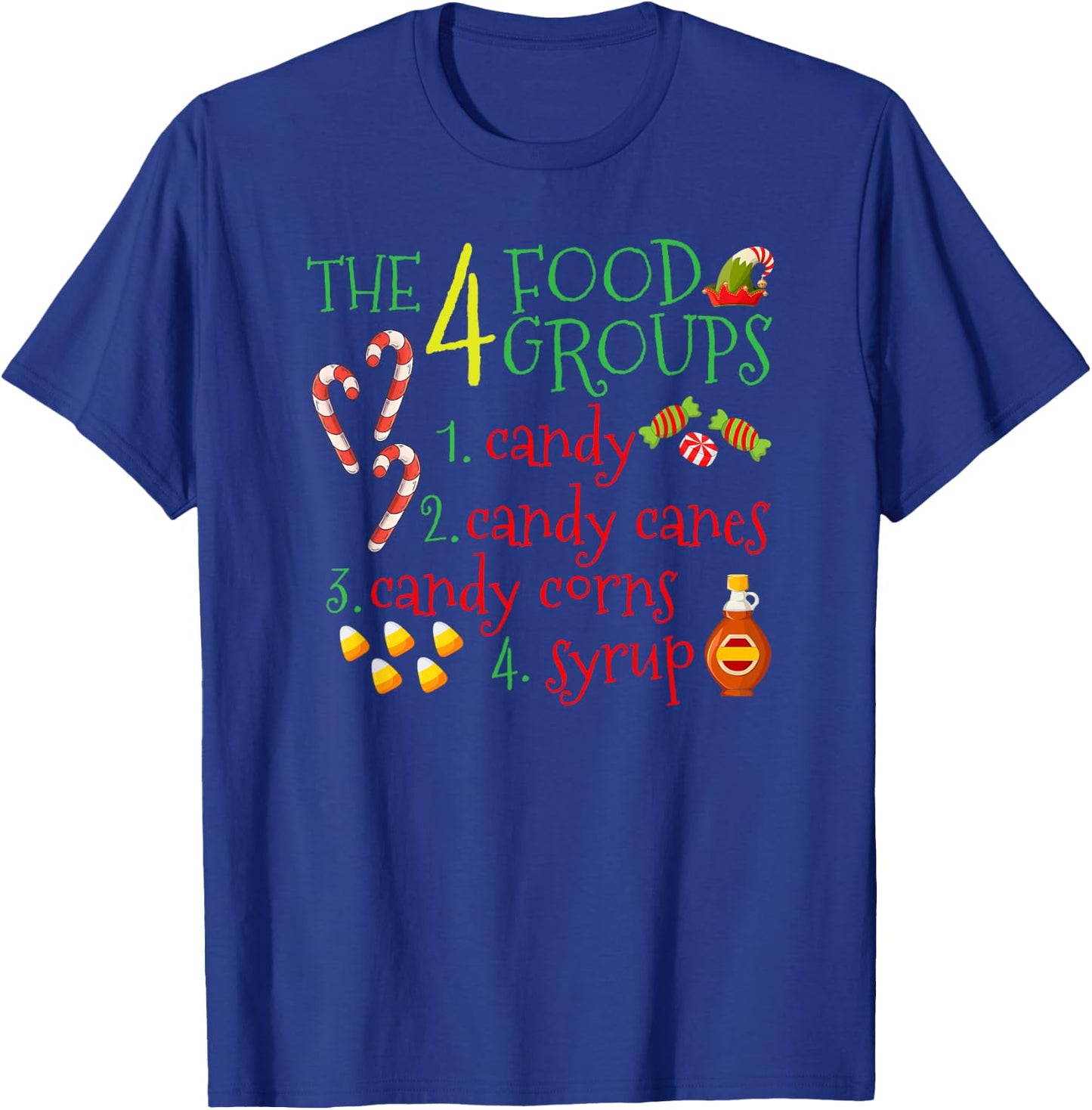 The 4 Elf Food Groups Funny Christmas Candy Cane T-Shirt - T-Shirt | Royal