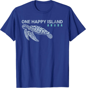 One Happy Island Aruba Tribal Turtle Vintage Style T-Shirt - T-Shirt | Royal