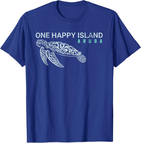 One Happy Island Aruba Tribal Turtle Vintage Style T-Shirt - T-Shirt | Royal