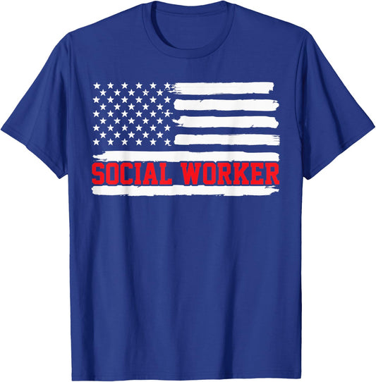 Social Worker Social Work USA American Flag Gift Women Kids Men T-Shirt - T-Shirt | Royal