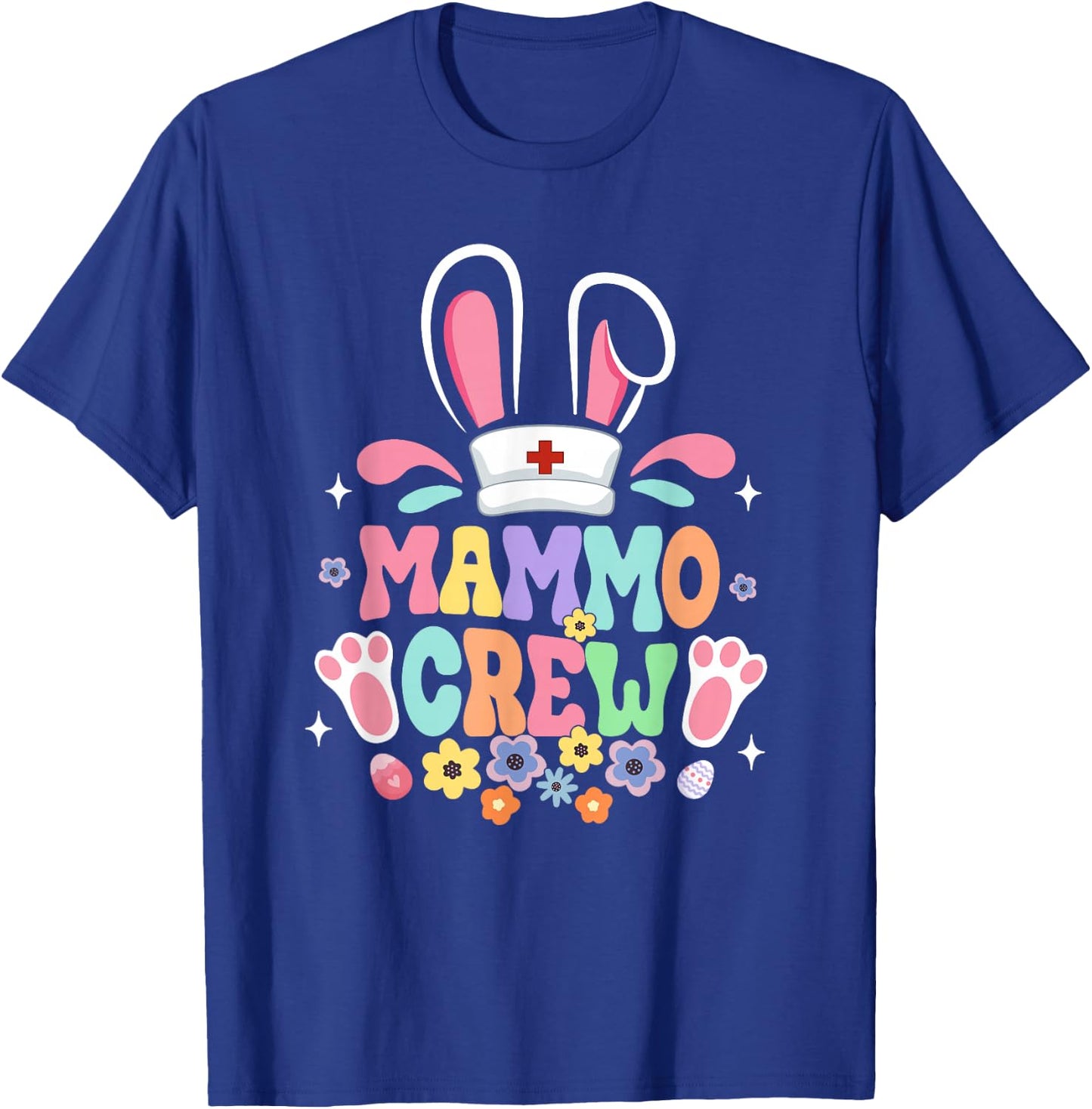 Retro Groovy Mammo Crew Mammo Tech Bunny Ear Flower Easter T-Shirt - T-Shirt | Royal