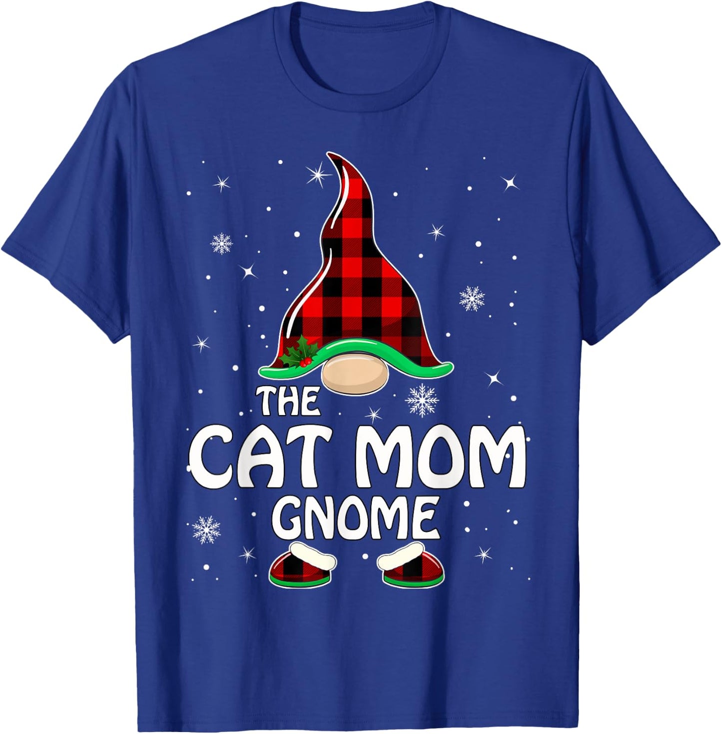 Cat Mom Gnome Buffalo Plaid Matching Family Christmas Men Women Kids T-Shirt - T-Shirt | Royal