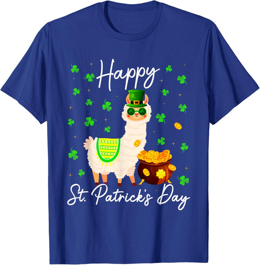 Happy St Patricks Day Cute Llama St Pattys Irish Shamrock T-Shirt - T-Shirt | Royal