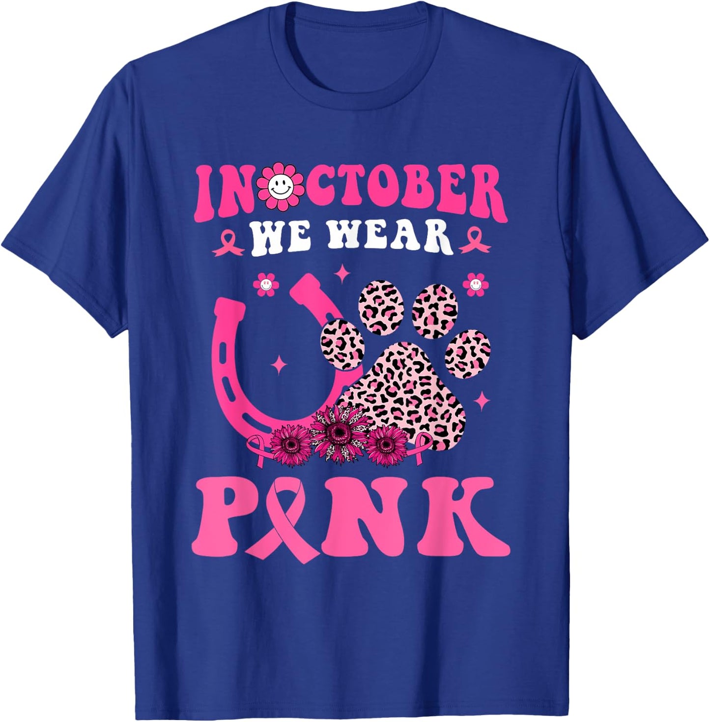 Groovy Halloween In October We Wear Pink Horseshoe & Dog Paw T-Shirt - T-Shirt | Royal