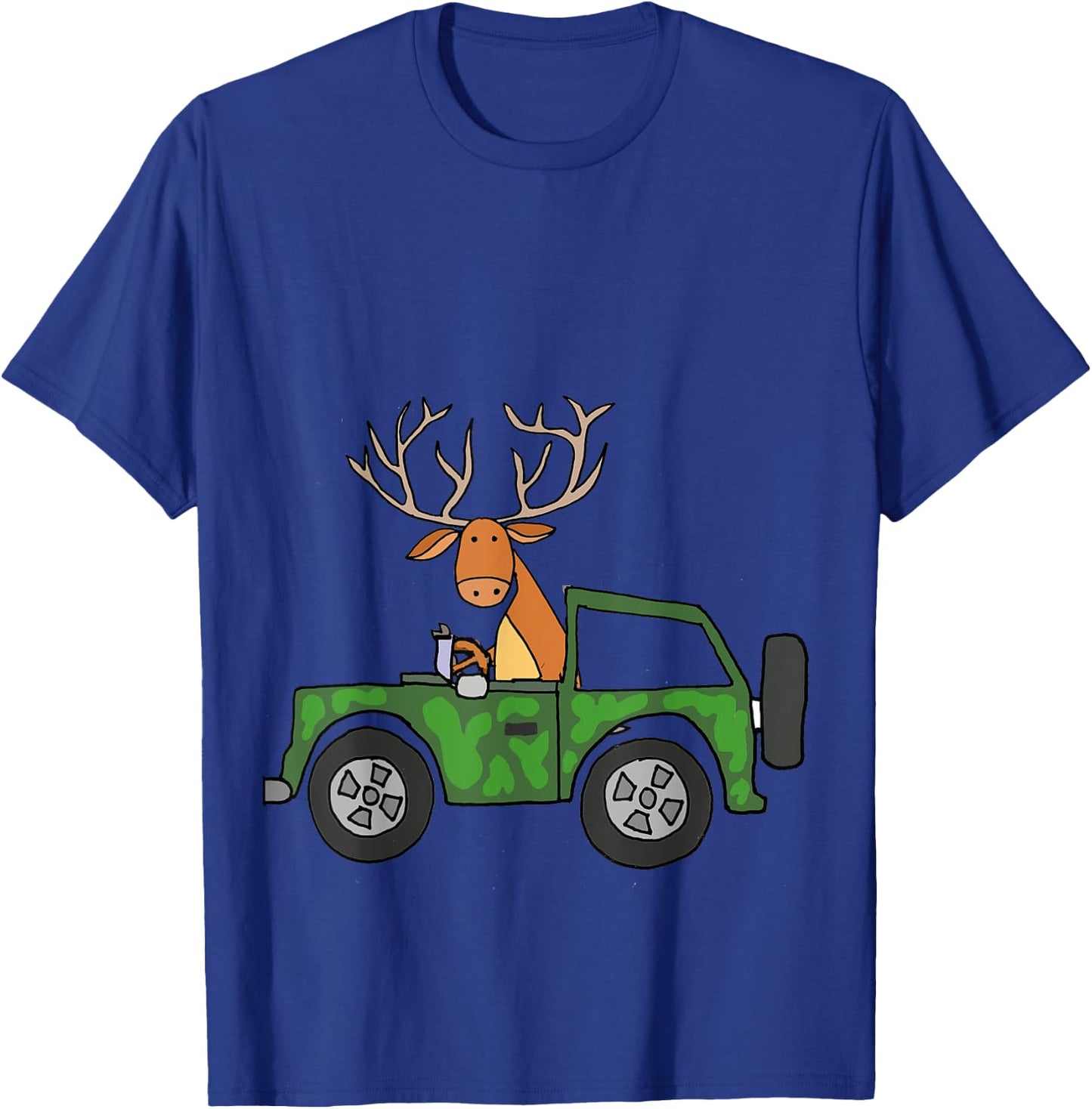 Smilealottees Cool Buck Deer Driving Camouflage Car T-Shirt - T-Shirt | Royal