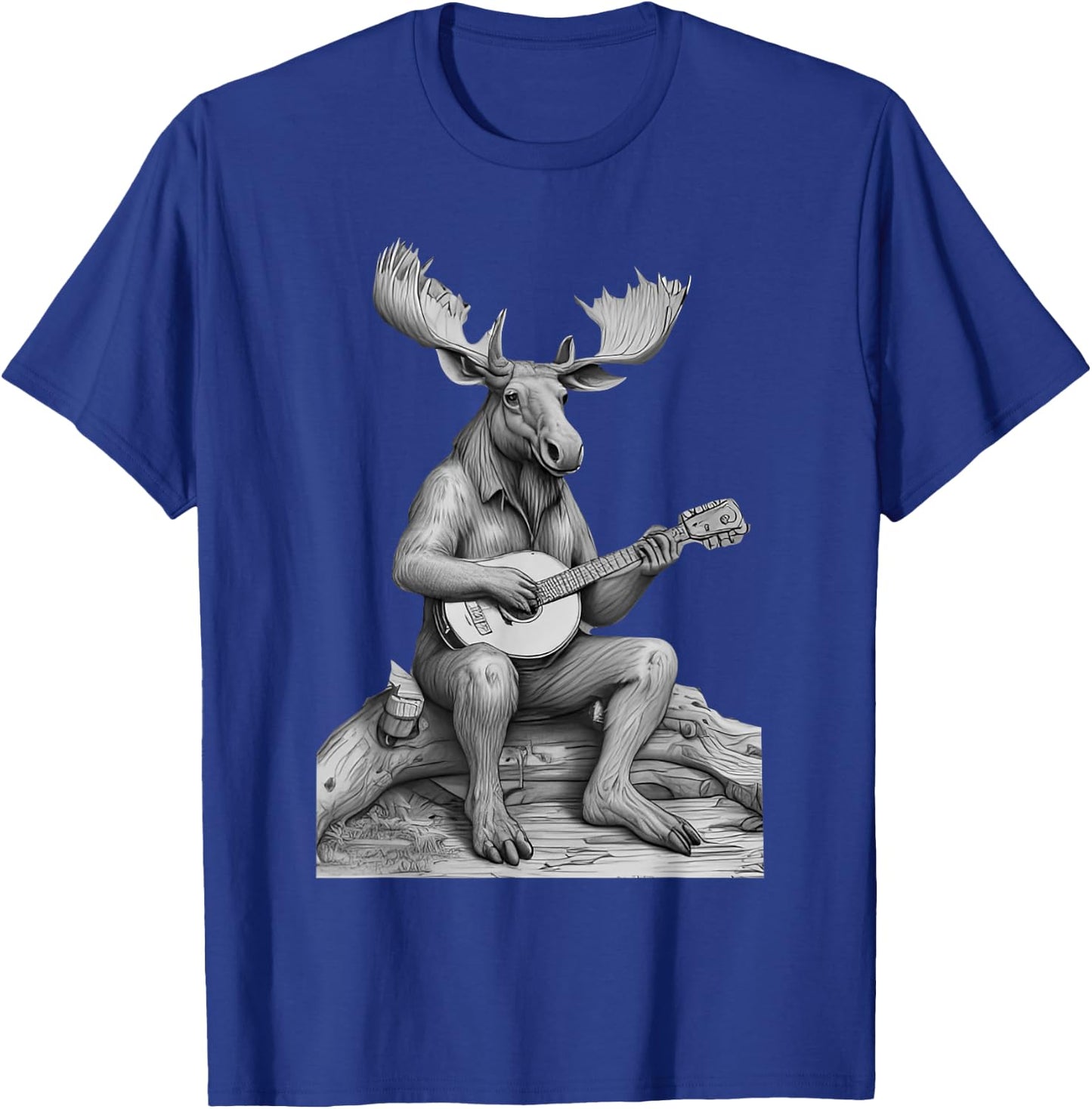 Retro Moose Playing Banjo Camping Musician Nature Lover T-Shirt - T-Shirt | Royal