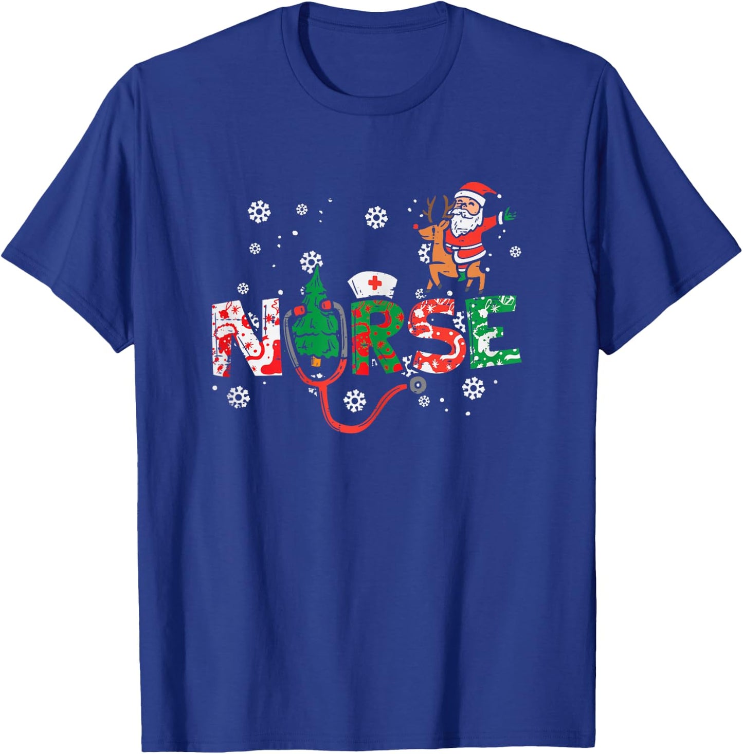 Nurse Christmas Santa Cute Xmas Winter Scrub Top Women T-Shirt - T-Shirt | Royal