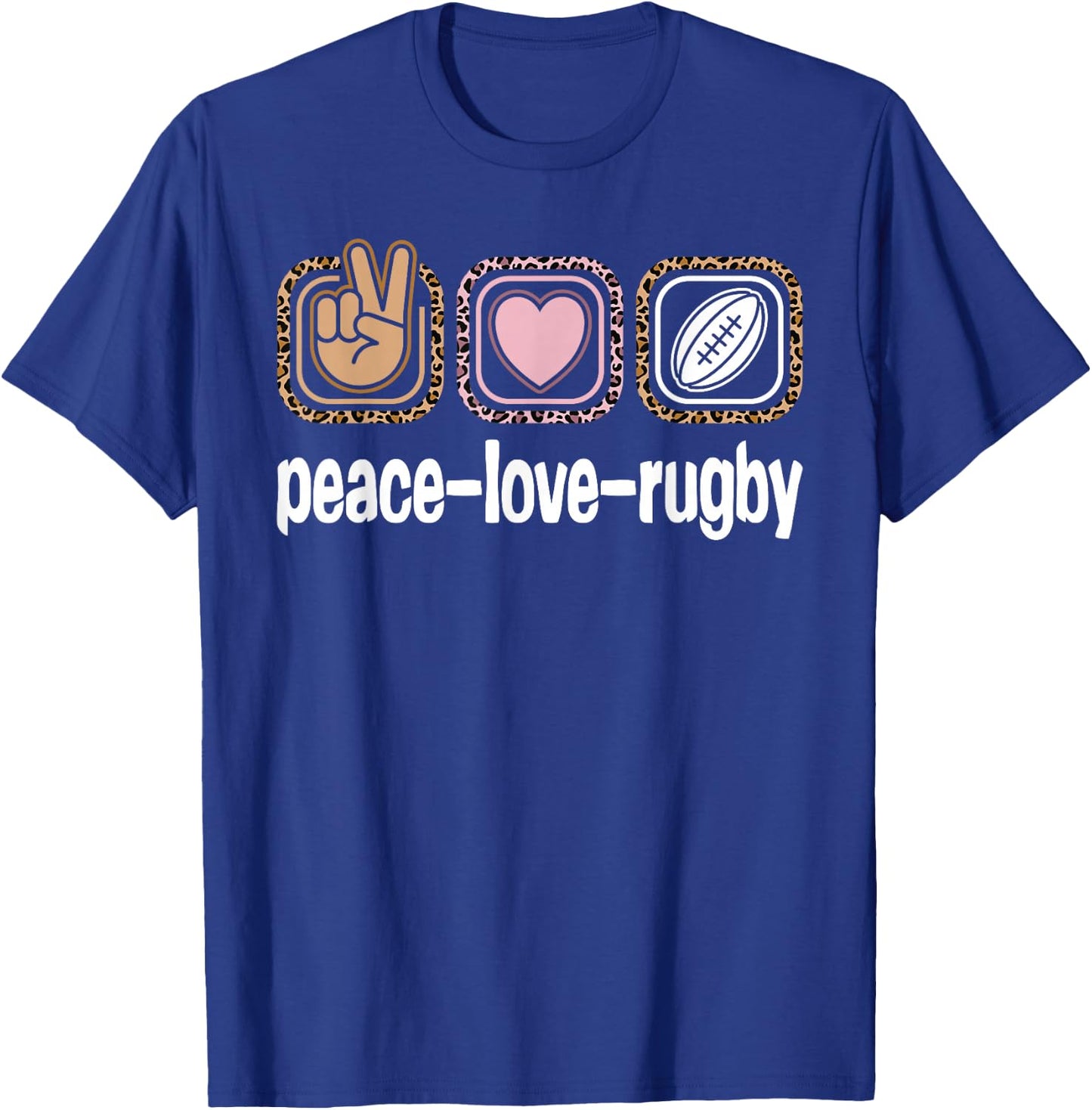 Rugby Player Leopard Print Women Girls Kids Peace Love Rugby T-Shirt - T-Shirt | Royal