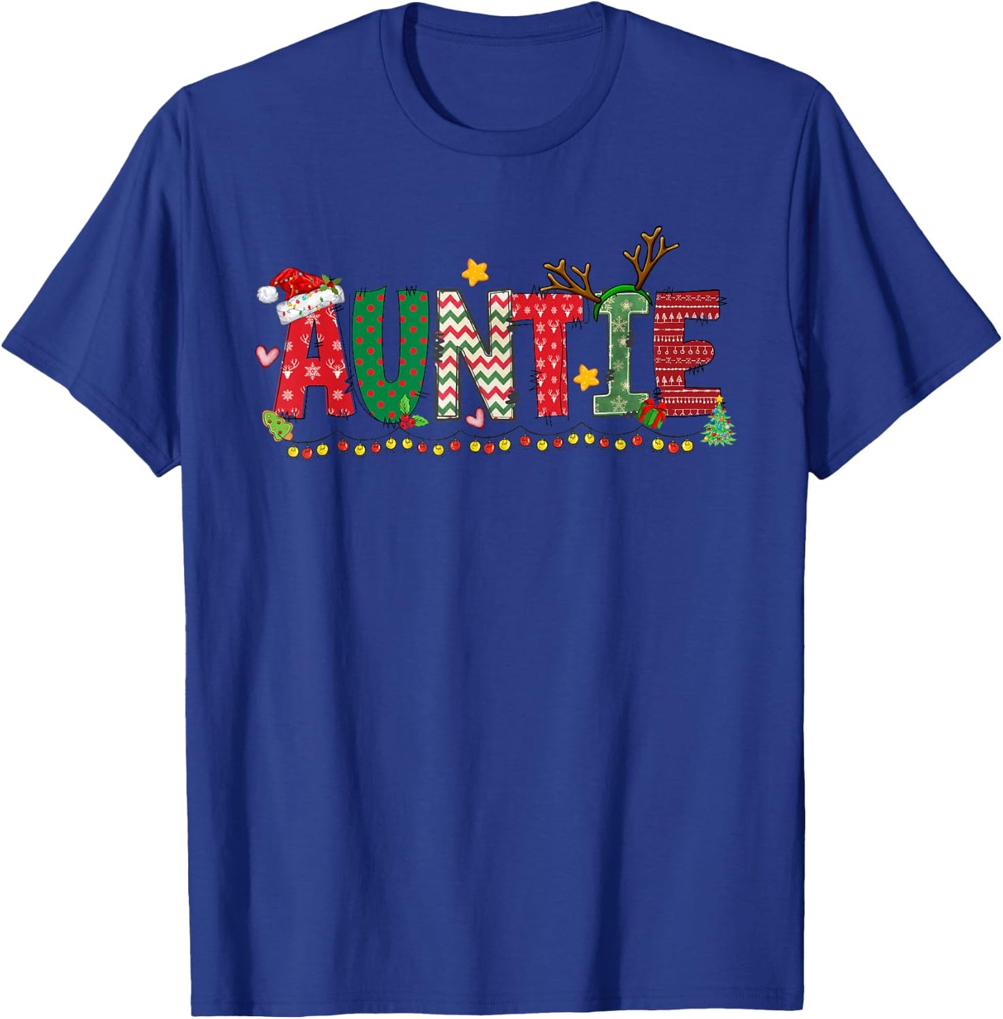 Auntie Claus Christmas Lights Pajama Family Matching T-Shirt - T-Shirt | Royal