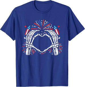 Skeleton Hand Heart 4th Of July USA Patriotic American T-Shirt - T-Shirt | Royal
