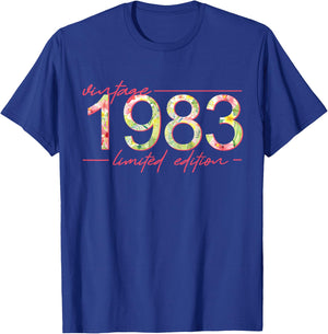 Vintage 1983 Limited Edition Tropische Blumen Damen Geburtstag T-Shirt - T-Shirt | Royal
