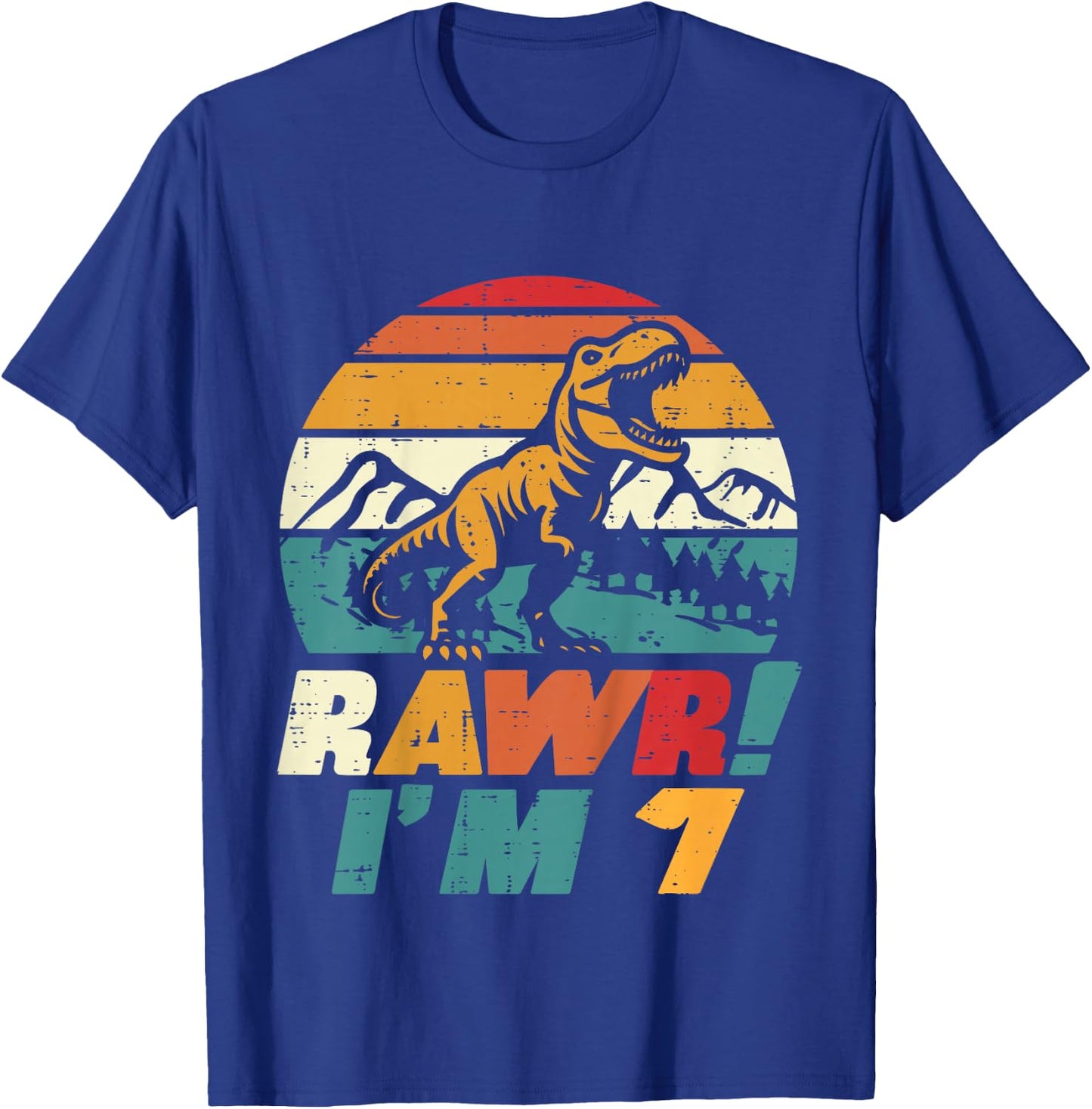 Kids 7th Birthday Dinosaur Rawr Im 7 Retro Bday Trex Boys Kids T-Shirt - T-Shirt | Royal