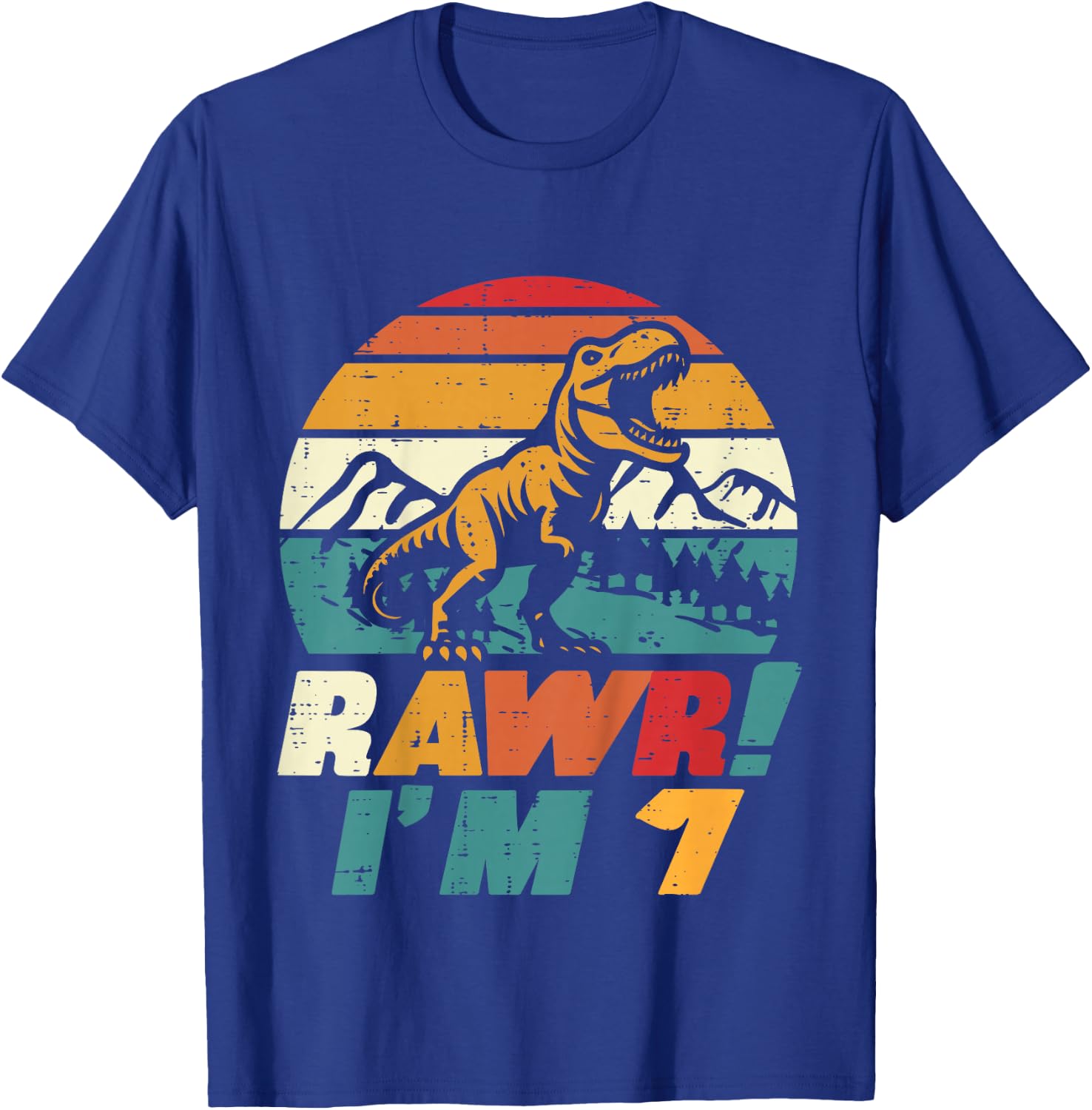 Kids 7th Birthday Dinosaur Rawr Im 7 Retro Bday Trex Boys Kids T-Shirt - T-Shirt | Royal