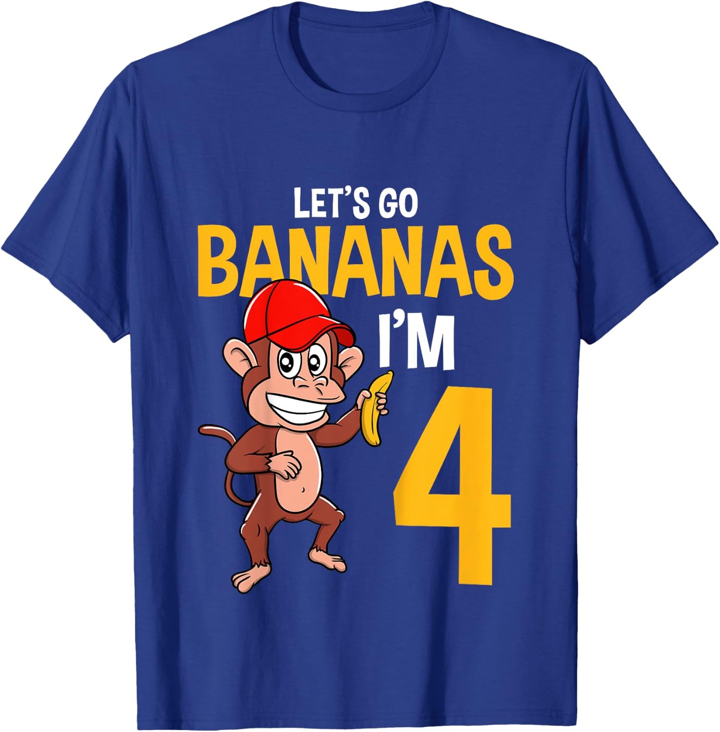 Kids Lets Go Bananas 4th Birthday Monkey 4 Year Old Boy Girl T-Shirt - T-Shirt | Royal