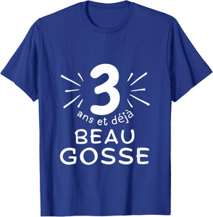 Child 3 years old and already handsome kid. phrase humor for gift boy , Black, 2 T-Shirt - T-Shirt | Royal